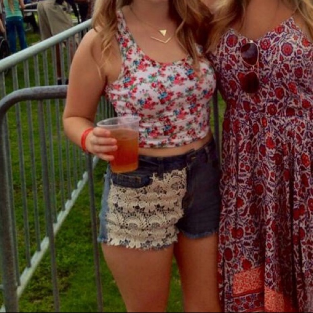 High Waisted Denim Lace Shorts
